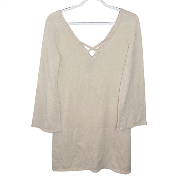 Go Couture criss cross v neck bell sleeve tunic in beige size S - Picture 1 of 11